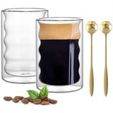 VOSSOT Latte Macchiato Gläser Set 2 x 350ML Doppelwandige Gläser Thermogläser Doppelwandig Cappuccino Tassen mit 2 Rose Löffeln Kaffeegläser Teegläser Cappuccinotassen Kaffee Espressotassen Glas