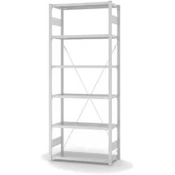 PROREGAL Lebensmittel-Fachbodenregal Stecksystem T-Profil | HxBxT 250x100x40cm | 6 Ebenen | Fachlast 145kg | Hygienische Beschichtung | Weiß Stahl