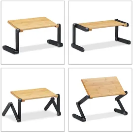 Relaxdays Laptop Ständer Bambus Aluminium, 15 Zoll Laptoptisch, Betttisch höhenverstellbar, HBT 47,5 x 60 x 26 cm, natur