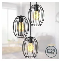 B.K.Licht LED Pendelleuchte 3-flammige E27 296x1390mm schwarz - BKL1462, ohne Leuchtmittel, Deckenleuchte 60W 3-flammig Vintage