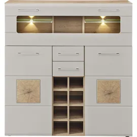 Innostyle Highboard INNOSTYLE "Barschrank SINFONIE, 120/129/37 cm BxHxT", cashmere matt, eiche altholz, B:120cm H:129cm T:37cm, ABS-Kunststoff, Glas, Holzwerkstoff, MDF, Metall, Sideboards, Highboard, 2 türig, 8 Flaschenfächer, 1 Glasklappe, LED-Beleuchtung, 