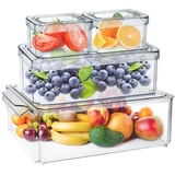 MDHAND Kühlschrank Organizer Set, Kühlschrank Organizer 4er Set Stapelbar, Durchsichtig Stapelbare Aufbewahrungsbox, ideal für Küchen, Kühlschrank, Schränke BPA-frei(4 Teiliges Set)