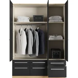 Priess Kleiderschrank PRIESS "Schrank Garderobe Wäscheschrank Barcelona in 5 Breiten", braun (eichefarben artisan, schwarz), B:140cm H:193cm T:54cm, Holzwerkstoff, Schränke, Kleiderschrank, viel Stauraum, geräumige Schubkästen, mit Spiegel, MADE IN GERMANY