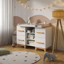 VitaliSpa Wickelkommode Malia, Weiß/artisan, 133 x 98 cm XL mit 4 Schubladen,