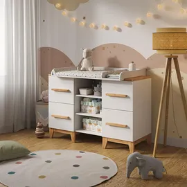 VitaliSpa Wickelkommode Malia, Weiß/artisan, 133 x 98 cm XL mit 4 Schubladen,
