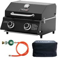 TAINO Platinum Compact Tischgrill Dark + Gasdruckminderer und Abdeckhaube
