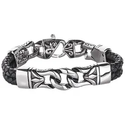 Armband FIRETTI "Schmuck Geschenk Armschmuck Armkette", schwarz (edelstahlfarben, schwarz), Armbänder, Herren, Edelstahl-Leder, Edelstahl, Leder