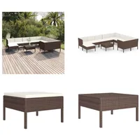 vidaXL 11 tlg. Garten Lounge Set mit Auflagen Poly Rattan Braun - Garten-Sofagarnitur - Garten-Sofagarnituren - Gartensofa-Set - Gartensofa-Sets - Braun