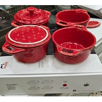 Staub Keramik Dessertschale Auflaufform Mini Cocotte rund Kirsch-Rot 10 cm 4 tlg