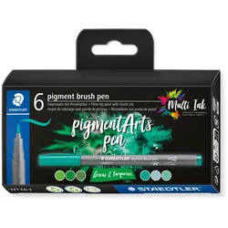 STAEDTLER Pigment Arts Brush Pen Greens & Turquoises, 6 Farben, Grün, Türkis, Ru
