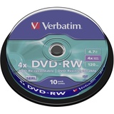 Verbatim DVD-RW 4x Matt Silver 4.7GB, 10er Pack Spindel, DVD Rohlinge beschreibbar, 4-fache Brenngeschwindigkeit & Hardcoat Scratch Guard, DVD leer, Rohlinge DVD wiederbeschreibbar