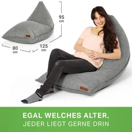 Green Bean Sitzsack 150x100x100cm mit EPS Perlen Füllung - Kuschelig Weich waschbar - Grau