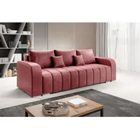 Easy4You Schlafsofa Pufetto - 245 cm - Velour Rosa - 3 Sitzer Sofa - Bettzeugbehälter - Couch mit Schlaffunktion - Stoff: MANILA 29 - Rosa
