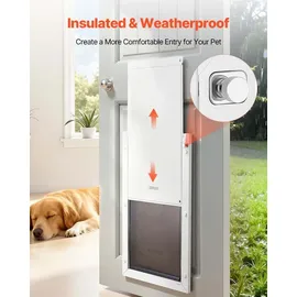 Vevor Hundeklappe (XL) mit Doppelmagnetklappen & Metallrahmen, Wetterfeste Katzenklappe für Innen- und Außentüren, Katzentür Hundetür Haustierklappe Weiß 34,61 x 60 cm (Breite x Höhe) Haustiertür