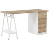 Beliani Schreibtisch heller Holzfarbton/weiss Spannplattel 140x60 cm 5 Schubladen Büro Kinderzimmer Schule