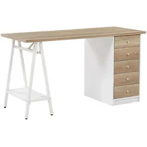 Beliani Schreibtisch heller Holzfarbton/weiss Spannplattel 140x60 cm 5 Schubladen Büro Kinderzimmer Schule
