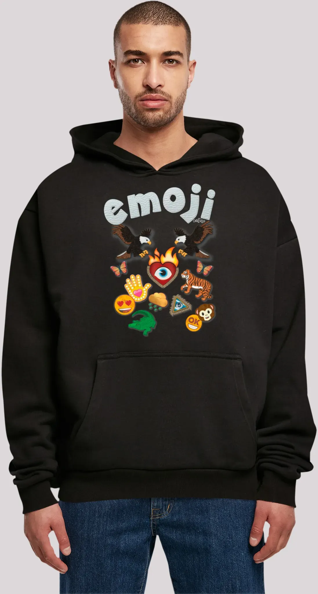 Kapuzenpullover F4NT4STIC "emoji couture logo with icons" Gr. 4XL, schwarz, Herren, Obermaterial: 100% Baumwolle, Pullover, Premium Qualität