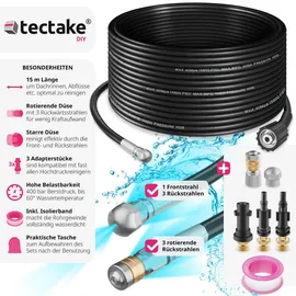 Tectake Rohrreinigungsschlauch-Set, inkl. 2 Größen 3 Adaptern Schwarz