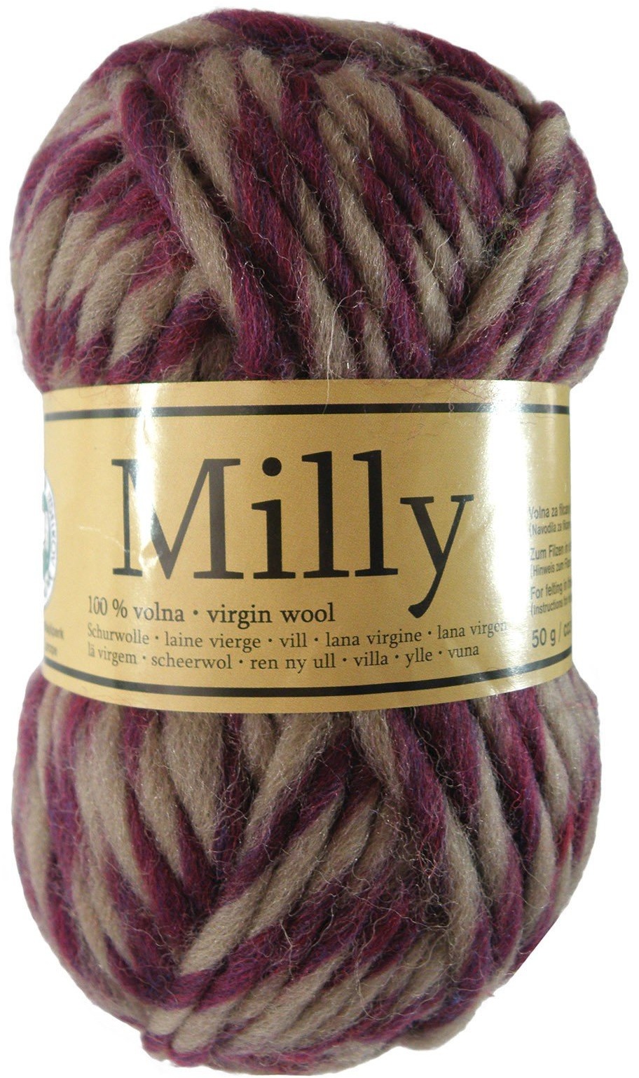 50g Filzwolle Milly Wolle zum Strickfilzen 100% Schurwolle, große Farbwahl, Farbe:9236 beige-brombeer