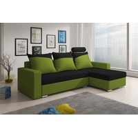 Fun Möbel Ecksofa Sofa NORA mit Schlaffunktion, Lim..grün/Schwarz Ottomane