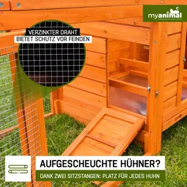 My Animal MyAnimal Hühnerstall für 3 Hühner MH-19 mit Auslauf, Hühnerhaus wetterfest imprägniert, Nistkasten (Braun 2.0)