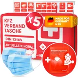 PURAHELP 5x KFZ Verbandstasche nach aktueller Norm 2025 DIN 13164 (StVO konform) - Inkl. Beatmungstuch - Erste Hilfe Set Auto Verbandskasten 2025