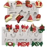 2Pcs Weihnachten Schokolade Formen Silikon Keksform Xmas Candy Backformen für DIY Schokoladenkuchen mit Thema Formen von Santa Hut, Schneemann, Zuckerstange