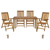 Möbilia 5-tlg. Garten-Sitzgruppe | 4 Stühle | klapp- und verstellbar | Akazie-Holz natur | 31020019 | Serie GARTEN