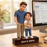 SOUFEEL Personalisierte Cartoon-Stil Figuren mit Foto, Figuren vom Foto Acryl 3D Figur mit Foto & Text Gravur | Vatertagsgeschenk für Papa - Cartoon Stil (Stil 01)