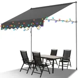ISOISL Klemmmarkise 300 cm breit mit LED Beleuchtung, Markise ohne Bohren mit Handkurbel, UV-beständig, Sonnenschutz und Wasserdicht,Markise Balkon Anthrazit