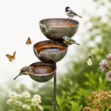 Biene-Und Vogeltränke, 3-stufig Metall vogelbad Mit Erdspieß, Gartenstecker vogeltränke, Vogel und insektentränke, Regenwassersammler, Wasserschale vögel, Für Vogelliebhaber Und Hobbygärtner