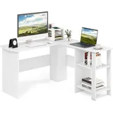 Costway Schreibtisch L-Form, Eckschreibtisch mit 2 Kabellöchern & Ablagefächern, Ecktisch, Computertisch, Bürotisch für Zuhause oder Büro, 130 x 130 x 74 cm