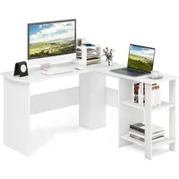 Costway Schreibtisch L-Form, Eckschreibtisch mit 2 Kabellöchern & Ablagefächern, Ecktisch, Computertisch, Bürotisch für Zuhause oder Büro, 130 x 130 x 74 cm