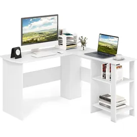Costway Schreibtisch L-Form, Eckschreibtisch mit 2 Kabellöchern & Ablagefächern, Ecktisch, Computertisch, Bürotisch für Zuhause oder Büro, 130 x 130 x 74 cm