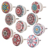 Knober Set 10 Stück Möbelknöpf Keramik Mandala Energy Shabby-Chic Schrankknöpfe Türgriff (2. Rosa Set 10 Stück)