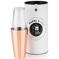 Buddy's Buddy ́s Bar - Boston Shaker, 700 ml Becher + 400 ml Glas, lebensmittelecht, Edler Cocktailshaker inklusive Geschenkbox, Kupfer poliert