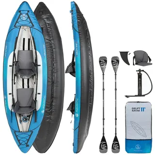 AQUASTIC Kajak Dolph 11'0" Aufblasbares 2-Personen-Kajak im Set mit Zwei Sitzen Aufblasbarer Stabilisator und Schutzhülle 335x96 cm Ideal für Rafting und Ausflüge Starkes PVC-Material
