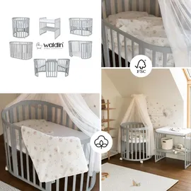 Waldin Babybett OWAL Kinderbett 7in1 mit Matratze, mitwachsendes Kinder-Bett