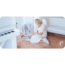 MOMI KENANI Babywippe für Kinder bis 9 kg, mit Fernbedienung & Musik, 5 Stufen – inkl. Moskitonetz – Hellgrau - Weiß