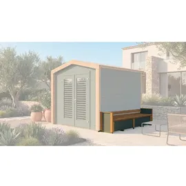 Weka Sitztruhe optionale Erweiterung für Gartenhaus Killarney Graugrün 50 x 63 x 235 cm