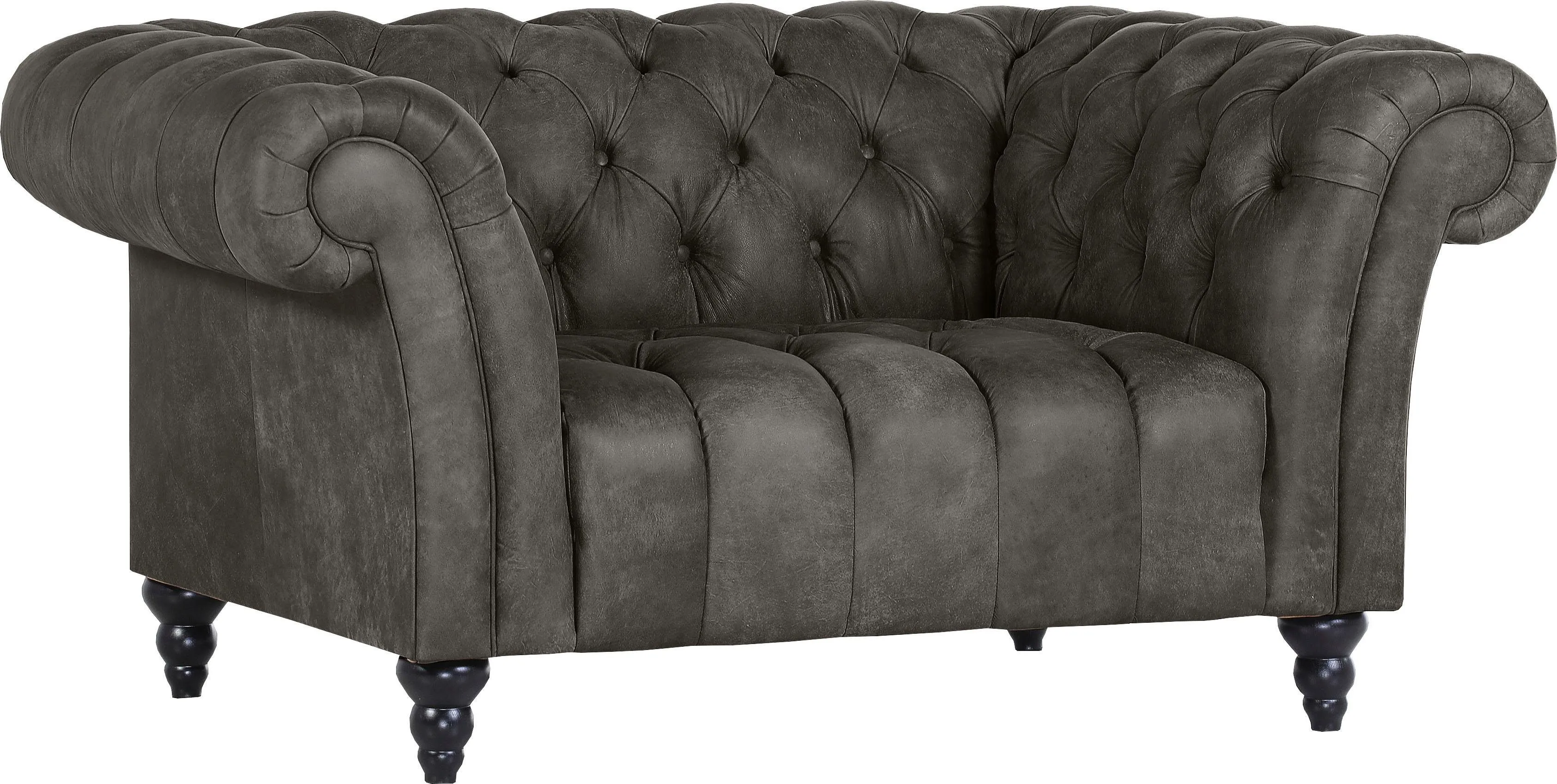 Sessel GUTMANN FACTORY "Amazonas", grau, B:155cm H:73cm T:103cm, Sessel, Chesterfield Sessel Lounge-Sessel, aus Anilinleder