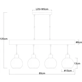 GLOBO Holzbalken 4-flg. 85 cm rechteckig schwarz Glas