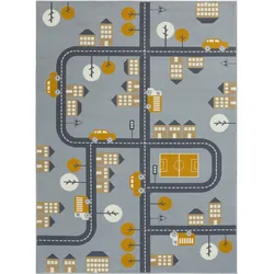Teppich »Town«, rechteckig, 0,9 mm Höhe, Kurzflor, Kinderteppich, Spielteppich, Straßen Design, Kinderzimmer, 28293416-0 grau/orange 0,9 mm
