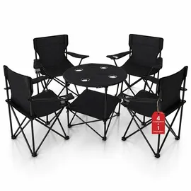 BigDean Camping Set 4x Campingstühle + 1x Campingtisch Schwarz