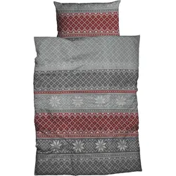 Bettwäsche CASATEX "Moldau", rot (silber, rot), B/L: 135cm x 200cm, , Biber, B/L: 80cm x 80cm, Biber, Obermaterial: 100% Baumwolle, Bettwäsche, norwegisches Muster, Schneekristalle, rustikales und elegantes Design