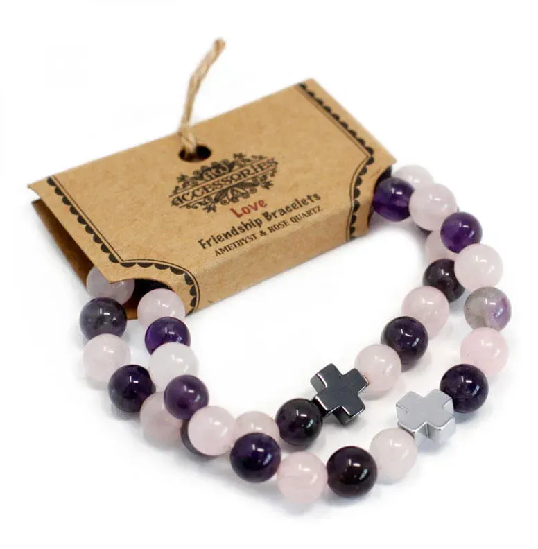 Liebe Freundschaftsarmband Amethyst & Rosenquarz (2er Set)