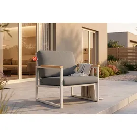 konsimo® Lounge-Sessel TRIBO Polyester/Schaumstoff 70 x 65 x 60 cm Grau/Weiß mit Kissen