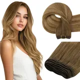 Easyouth Echthaar Tressen Extensions Braun Sew in Tressen Extensions Echthaar Remy Tressen Haarverlangerung Mittelbraun Mix Honigblond und Mittelbraun 70g 35 cm #4/27/4