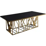 Casa Padrino Luxus Esstisch Gold / Schwarz 200 x 100 x H. 77 cm - Rechteckiger Edelstahl Küchentisch mit Glasplatte - Luxus Esszimmer Möbel