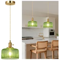 Sunicol Pendelleuchte LED Glas Hängelampe höhenverstellbar, Vintage, Warmweiße, LED wechselbar, Hängeleuchte mit E27 Fassung und Glühbirne für Esstisch grün
